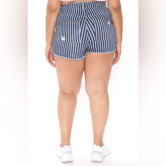 Fashion nova Blue striped shorts Stripe Denim Shorts - Dark Wash - Picture 6 of 9